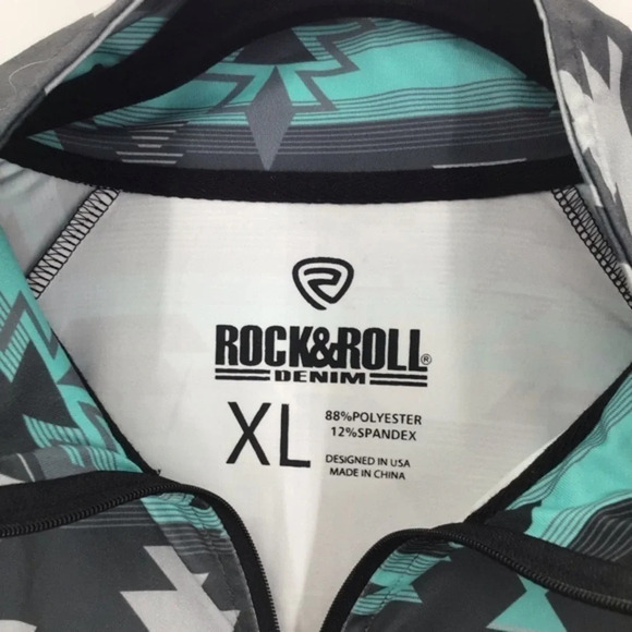 Rock & Roll Denim Men’s Turquoise Aztec Print Performance Quarter Zip - Picture 5 of 7